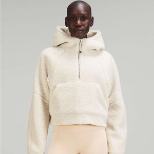 lululemon Sherpa scuba half zip with hood in white opal